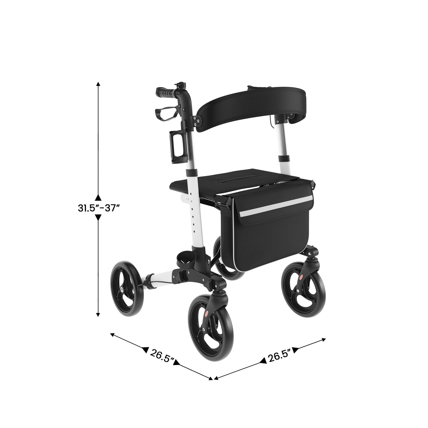 HERCULES Folding Rollator Walker with Adjustable Height, 360 Swivel, and Hand Brakes in White/Black White and Black