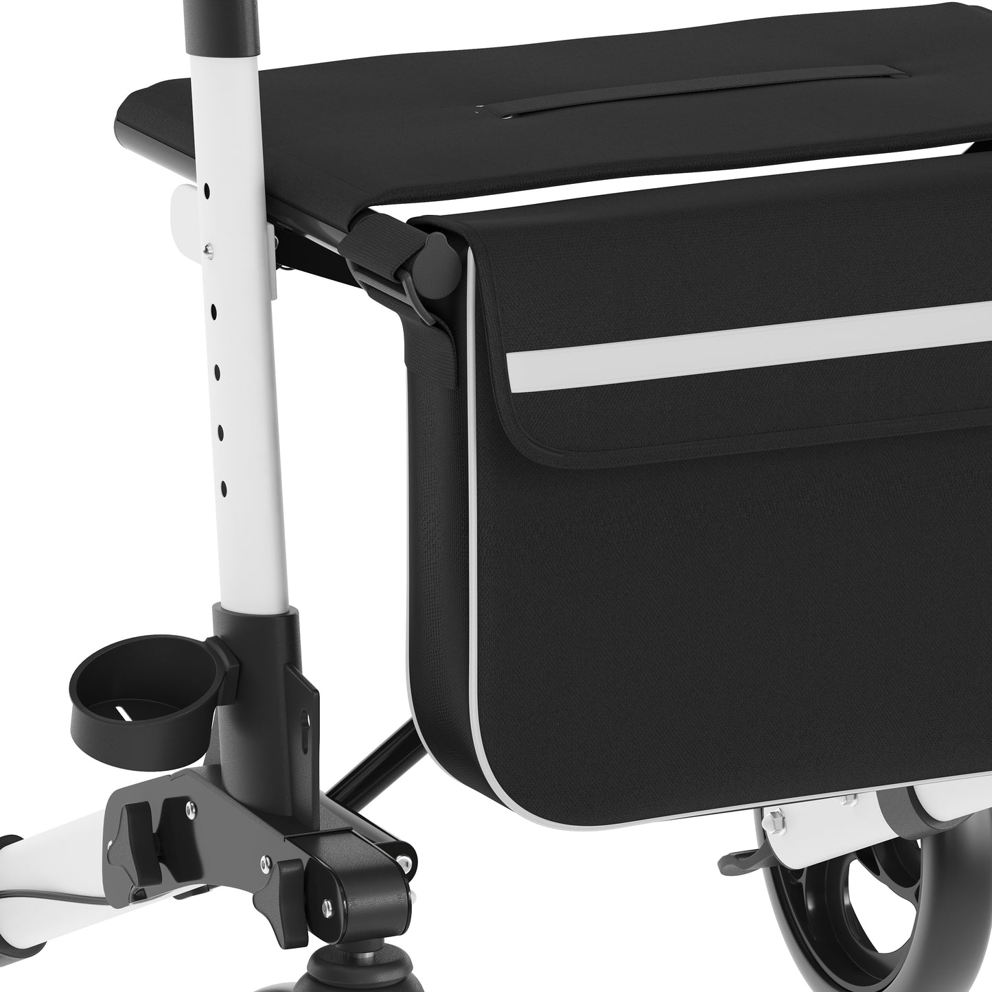 HERCULES Folding Rollator Walker with Adjustable Height, 360 Swivel, and Hand Brakes in White/Black White and Black