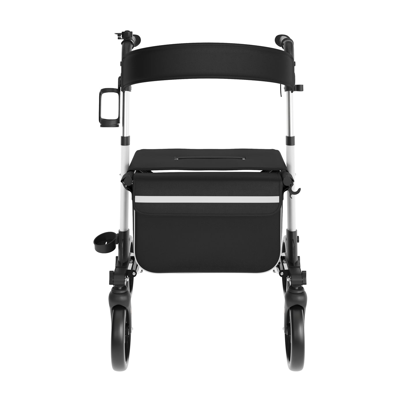 HERCULES Folding Rollator Walker with Adjustable Height, 360 Swivel, and Hand Brakes in White/Black White and Black