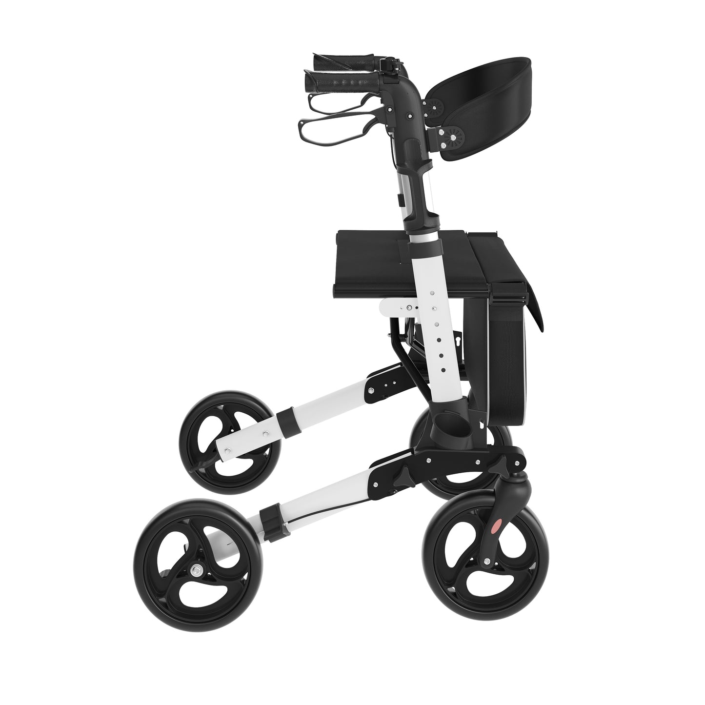 HERCULES Folding Rollator Walker with Adjustable Height, 360 Swivel, and Hand Brakes in White/Black White and Black