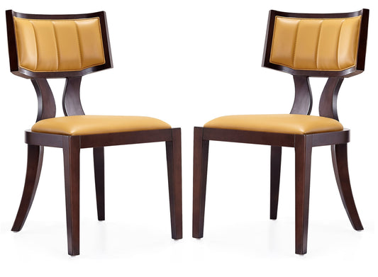 Manhattan Comfort Pulitzer Camel and Walnut Faux Leather Dining Chair (Set of Two) DC001-CL