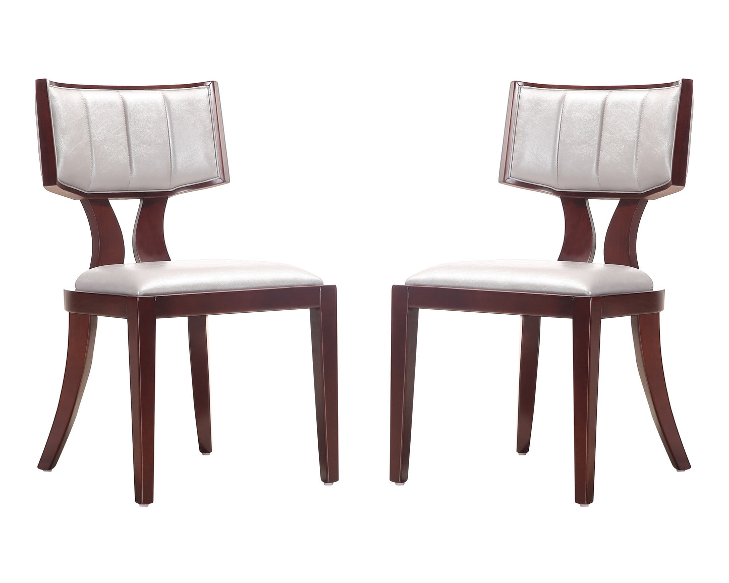 Pulitzer Traditional Wood Vegan Leather Dining Chair in Silver - Set of 2 DC001-SV