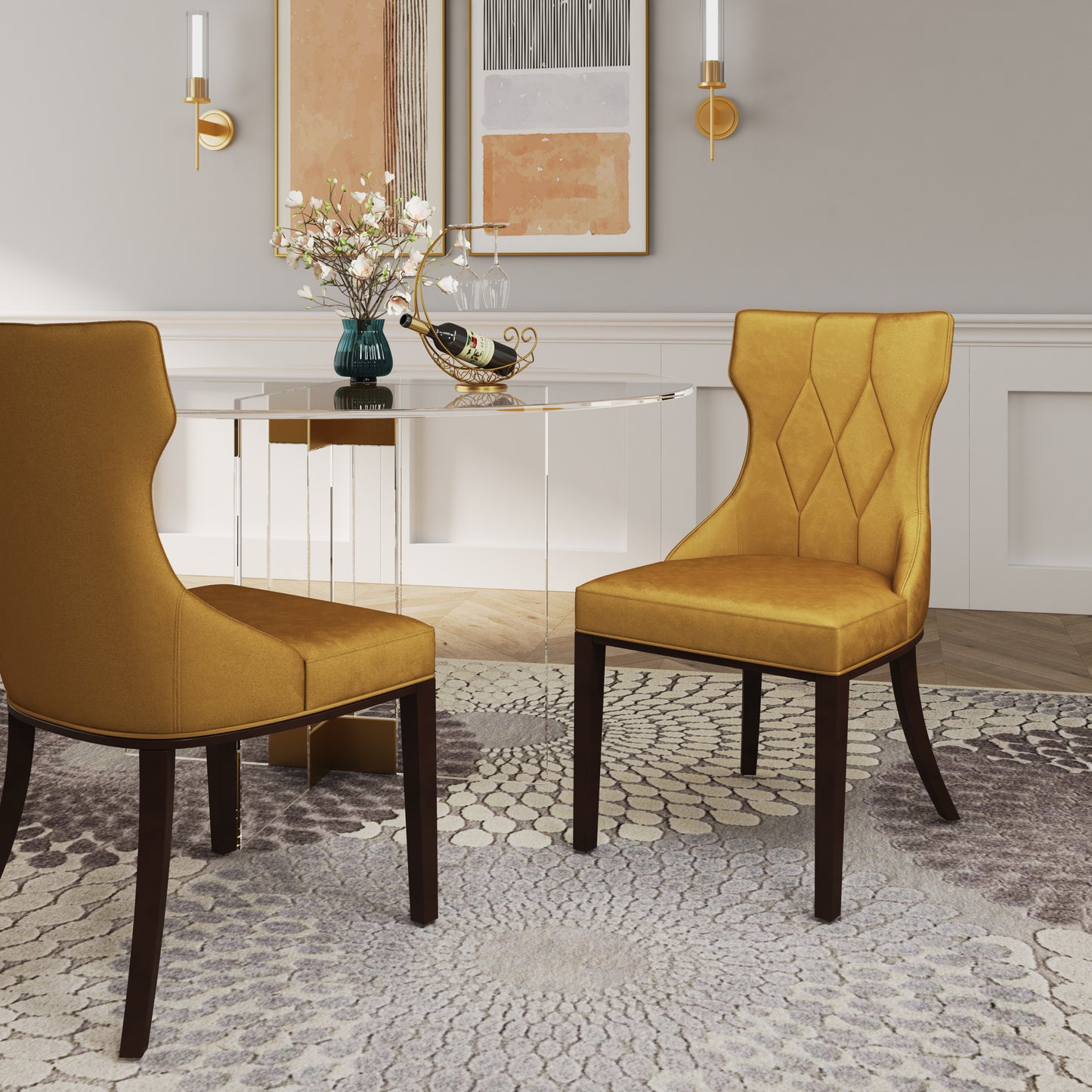 Reine Traditional Wood Upholstered Dining Chair in Antique Gold - Set of 2 DC007-AG