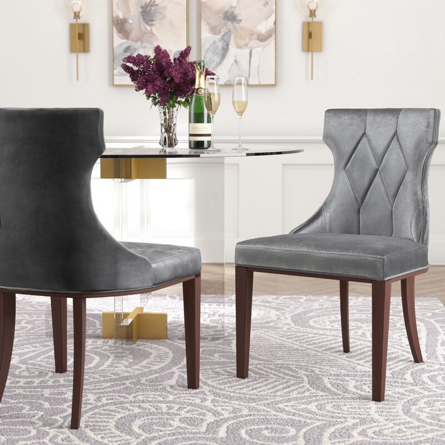 Reine Traditional Wood Upholstered Dining Chair in Gray - Set of 2 DC007-GY