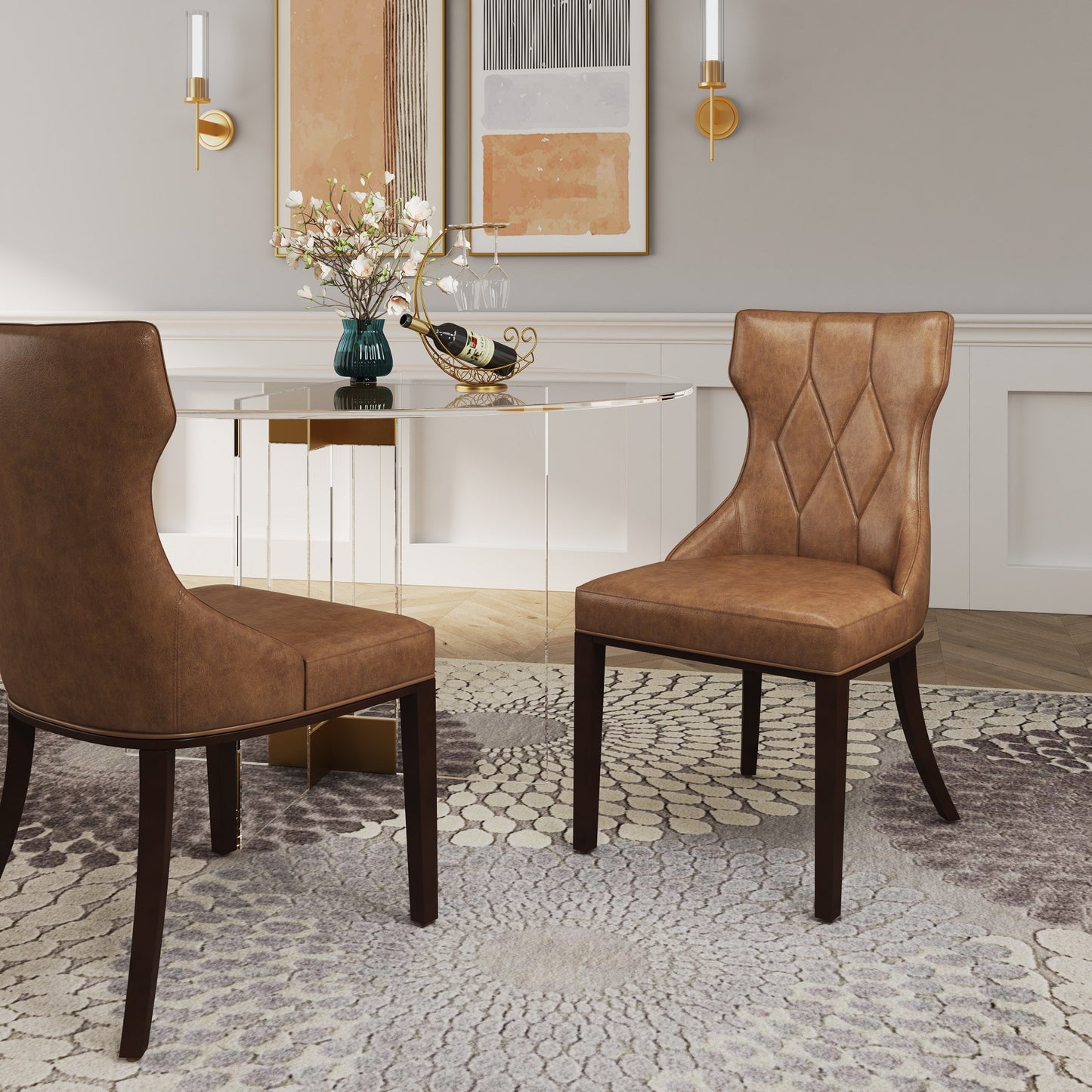 Manhattan Comfort Reine Saddle and Walnut Faux Leather Dining Chair (Set of Two) DC007-SA
