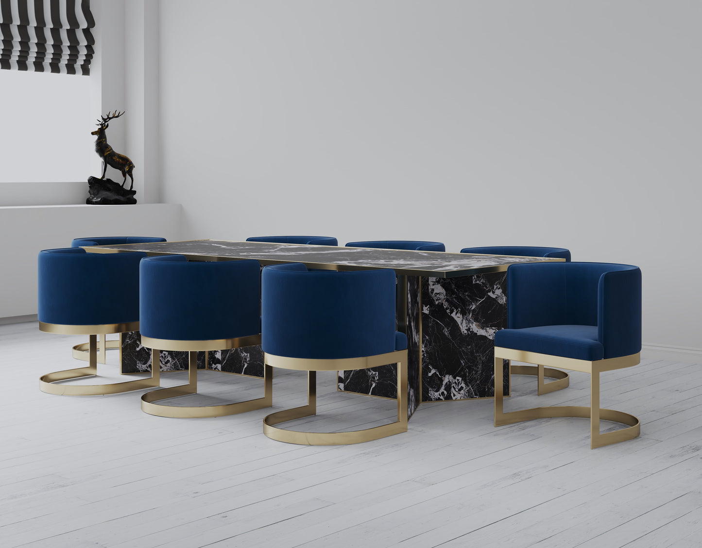 Aura Modern Metal Velvet Dining Chair in Royal Blue DC026-BL
