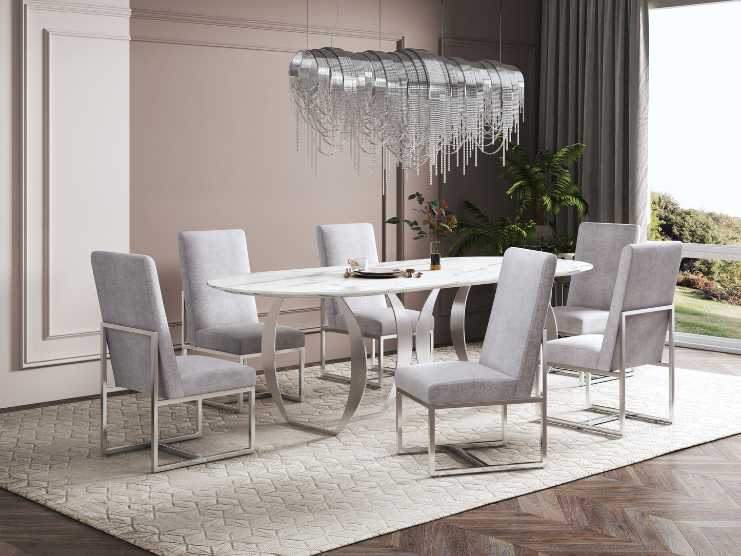 Element Modern Metal Velvet Dining Chair in Gray DC030-GY