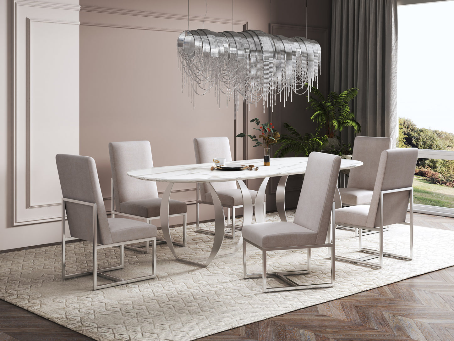 Element Modern Metal Velvet Dining Chair in Champagne DC030-OM