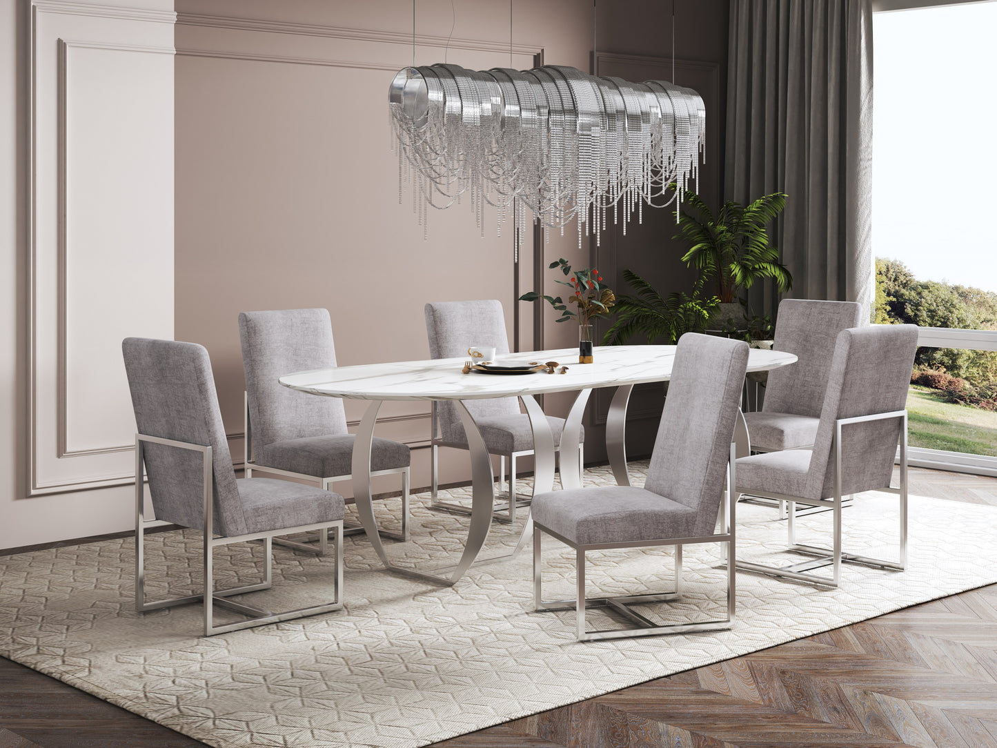 Element Modern Metal Velvet Dining Chair in Steel DC030-ST