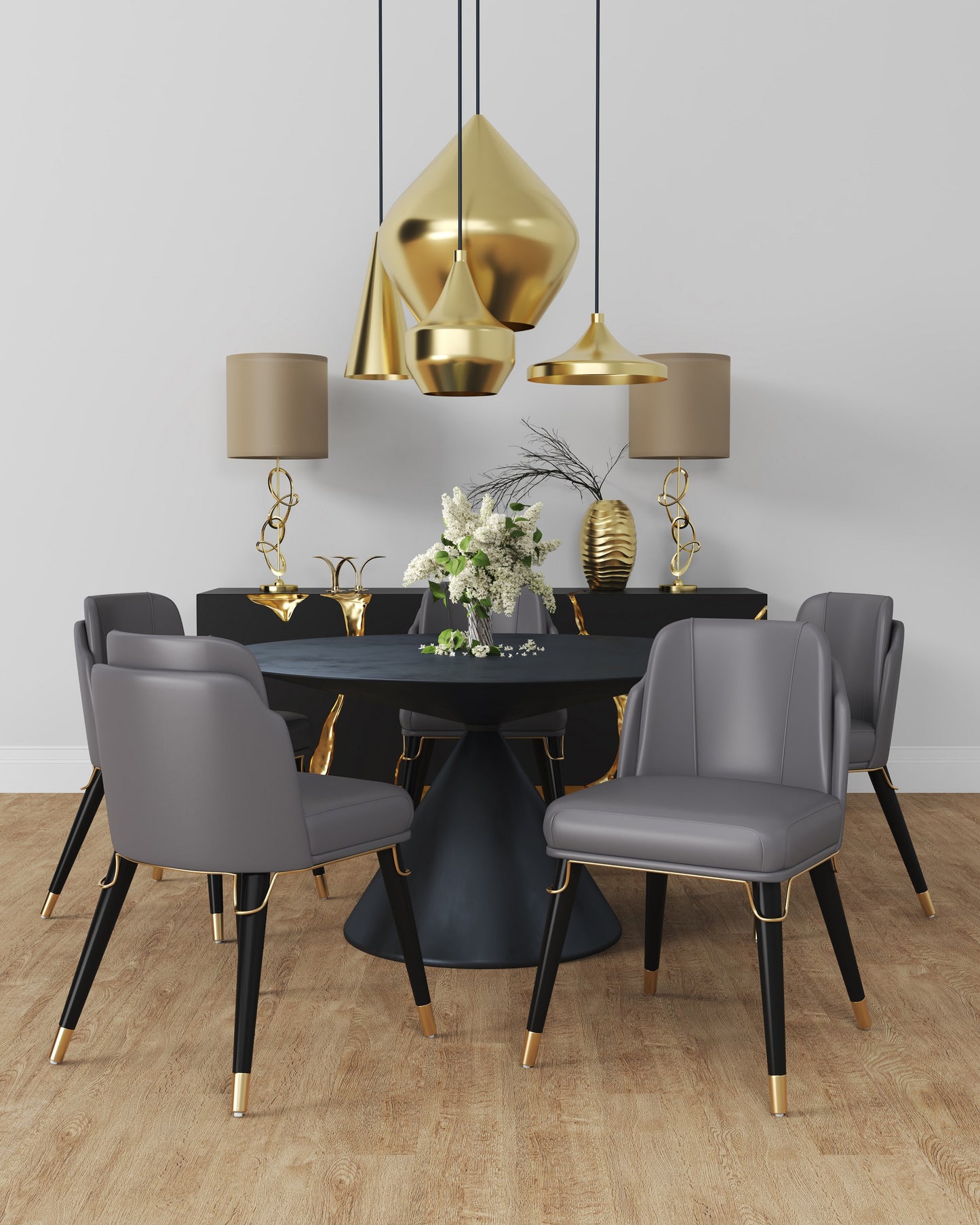 Manhattan Comfort Estelle Pebble and Black Faux Leather Dining Chair DC042-PE