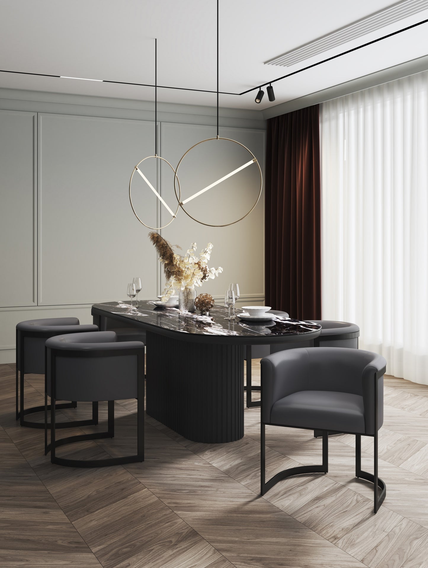 Corso Modern Metal Vegan Leather Dining Chair in Graphite DC046-PE