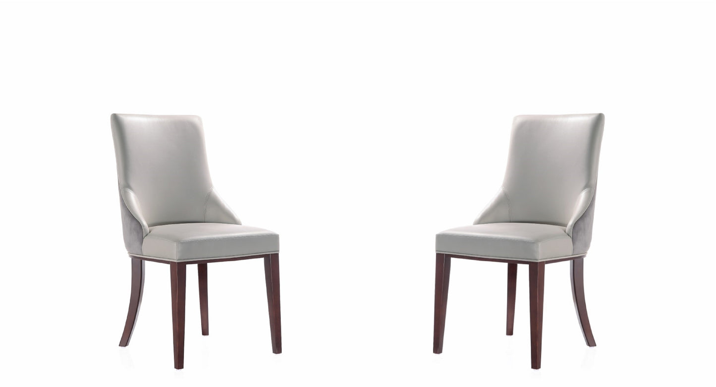 Shubert Modern Vegan Leather and Velvet Dining Chair in Light Gray - Set of 2 DC055-LG
