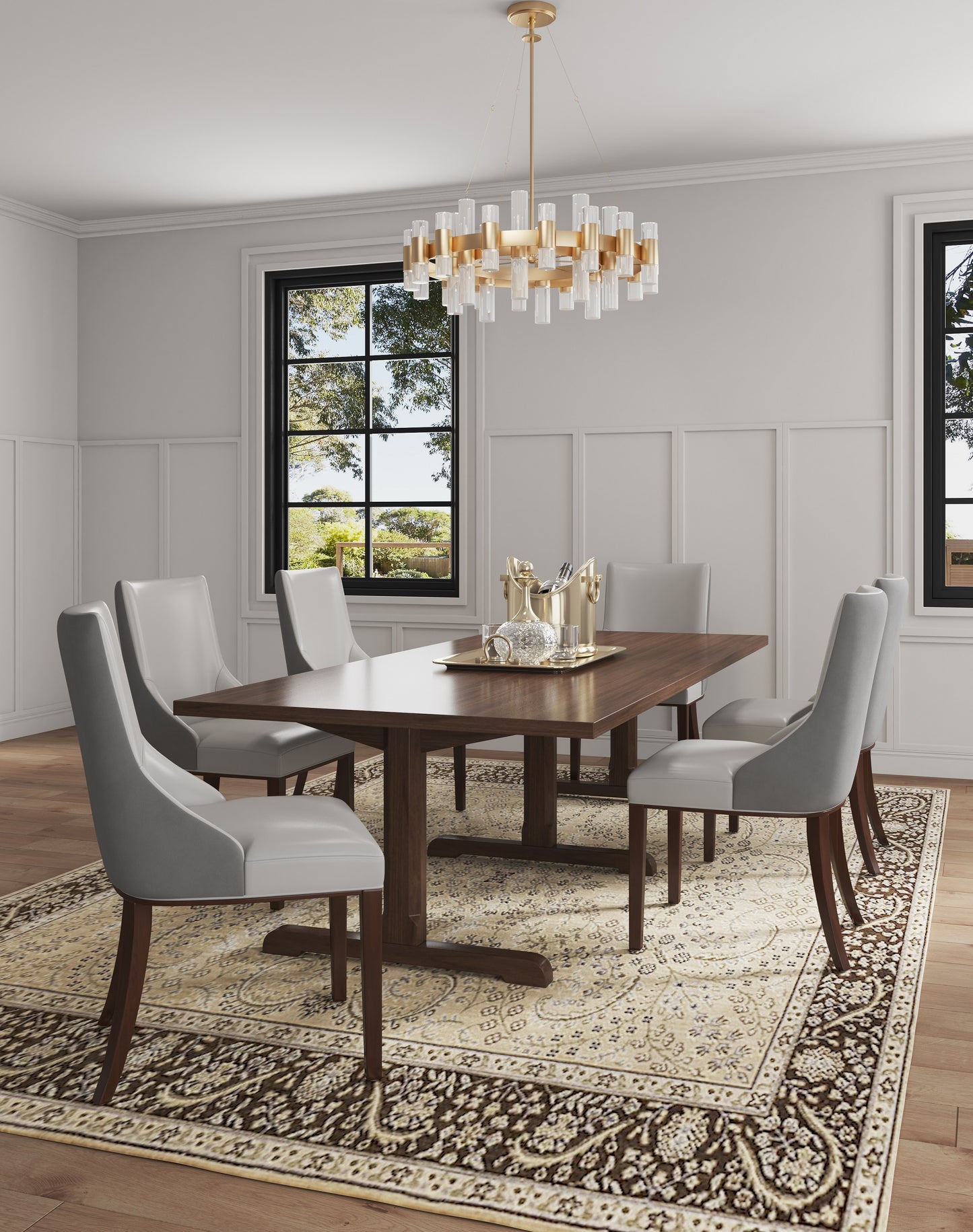 Shubert Modern Vegan Leather and Velvet Dining Chair in Light Gray - Set of 2 DC055-LG