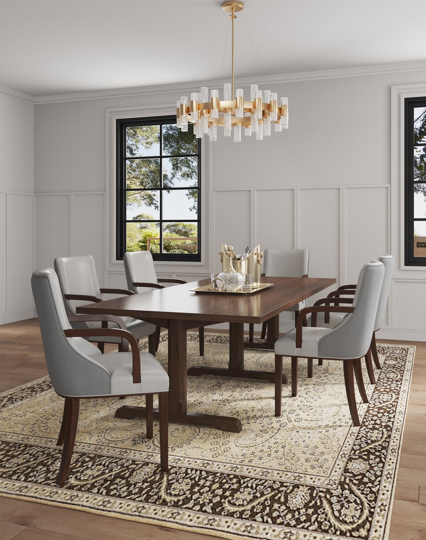 Manhattan Comfort Shubert Modern Faux Leather and Velvet Dining Armchair in Light Grey DC055AR-LG