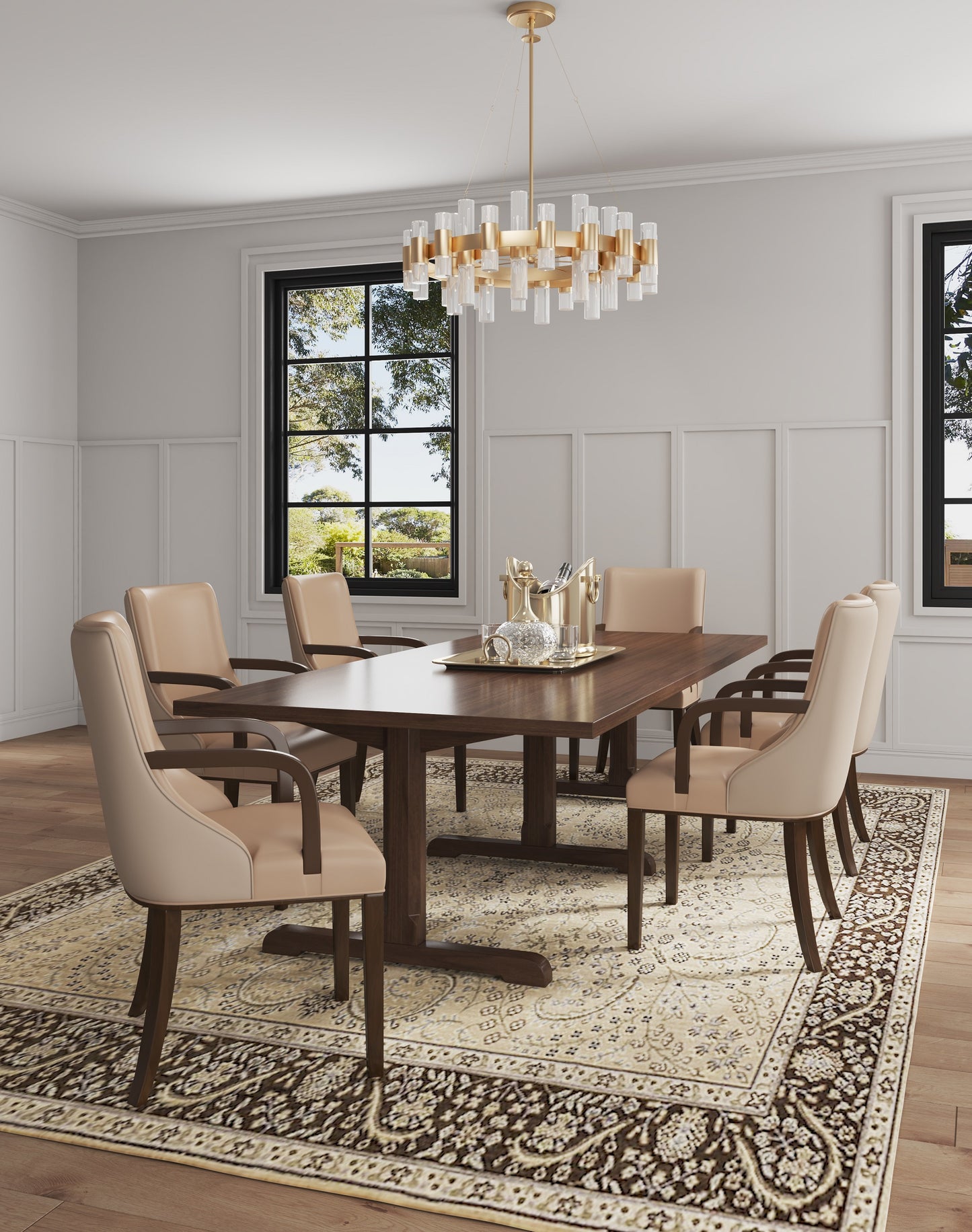 Manhattan Comfort Shubert Modern Faux Leather and Velvet Dining Armchair in Tan DC055AR-TN