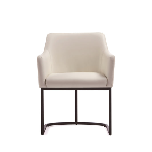 Manhattan Comfort Modern Serena Dining Armchair Upholstered in Leatherette with Steel Legs in Cream DC056AR-CR