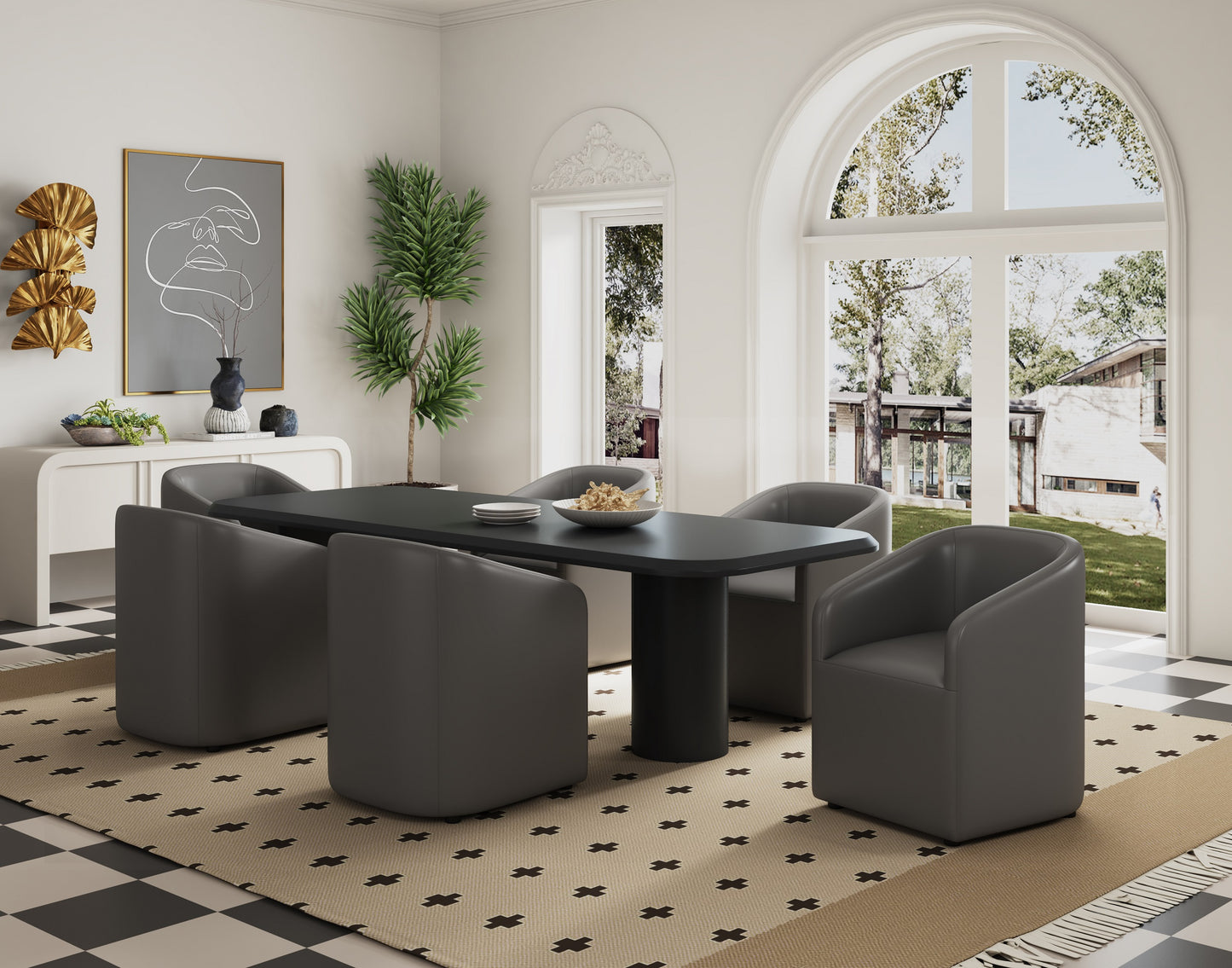 Anna Round Modern Vegan Leather Armchair in Graphite DC059AR-PE