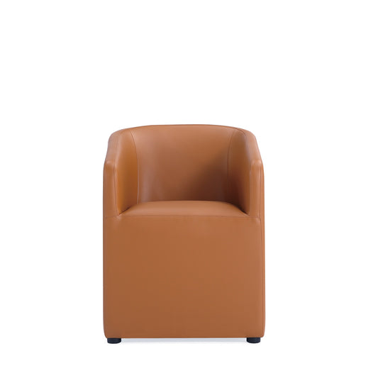 Anna Round Modern Vegan Leather Armchair in Saddle Brown DC059AR-SA