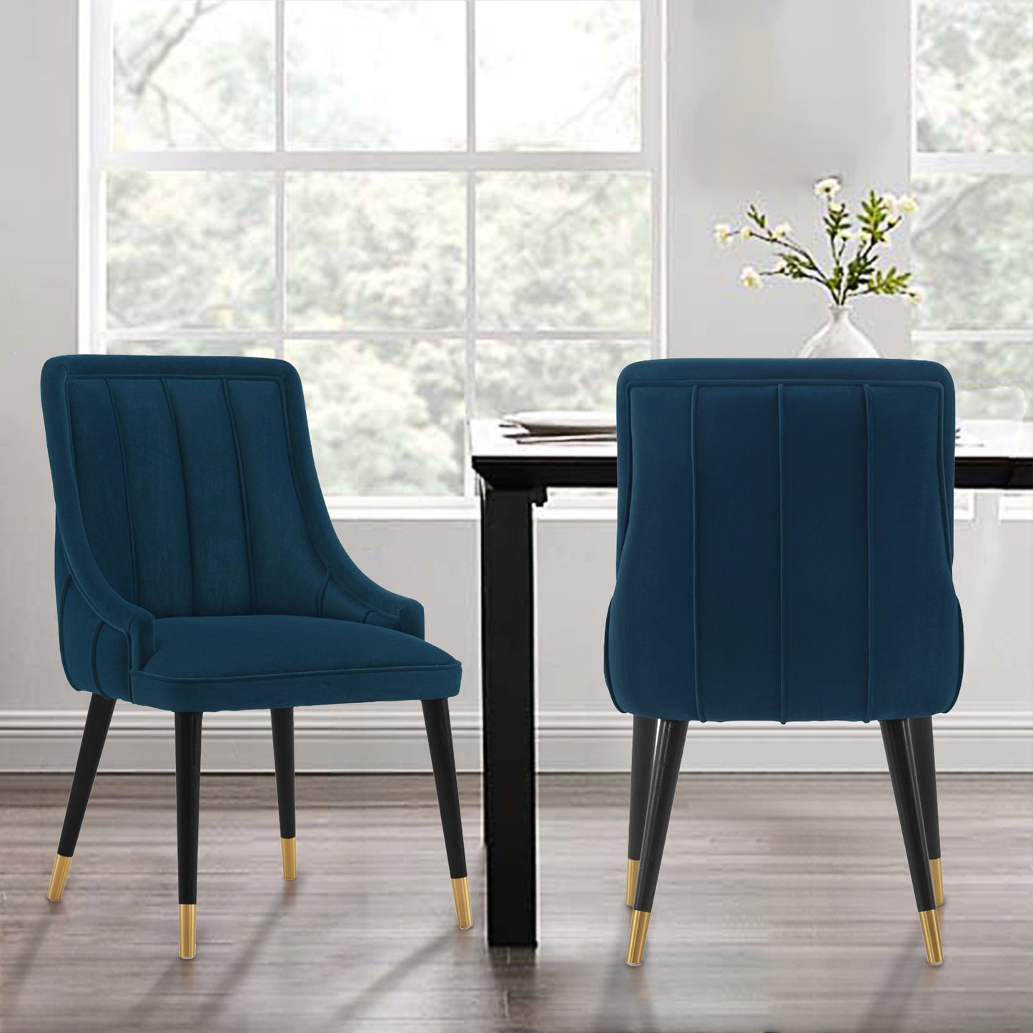 Eda Modern Wood Upholstered Dining Chair in Midnight Blue DC073-BL
