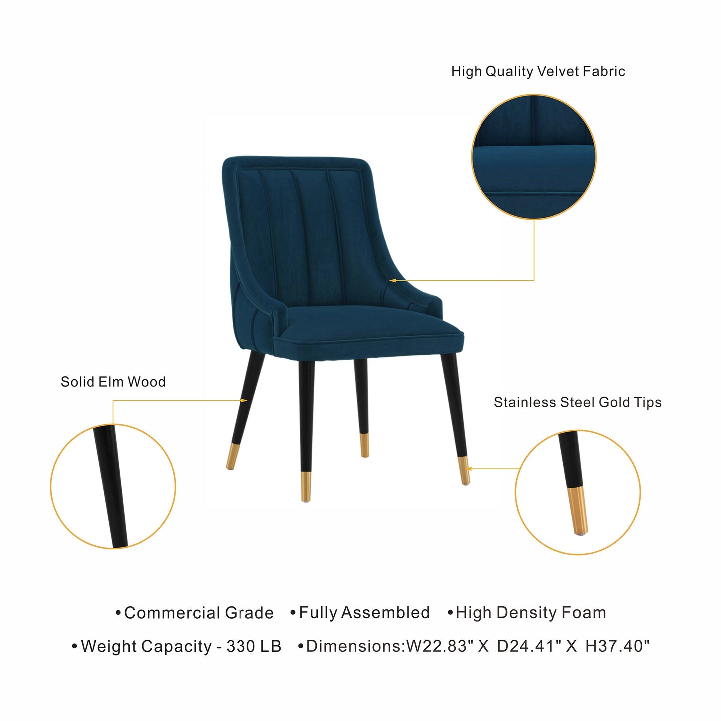 Eda Modern Wood Upholstered Dining Chair in Midnight Blue DC073-BL