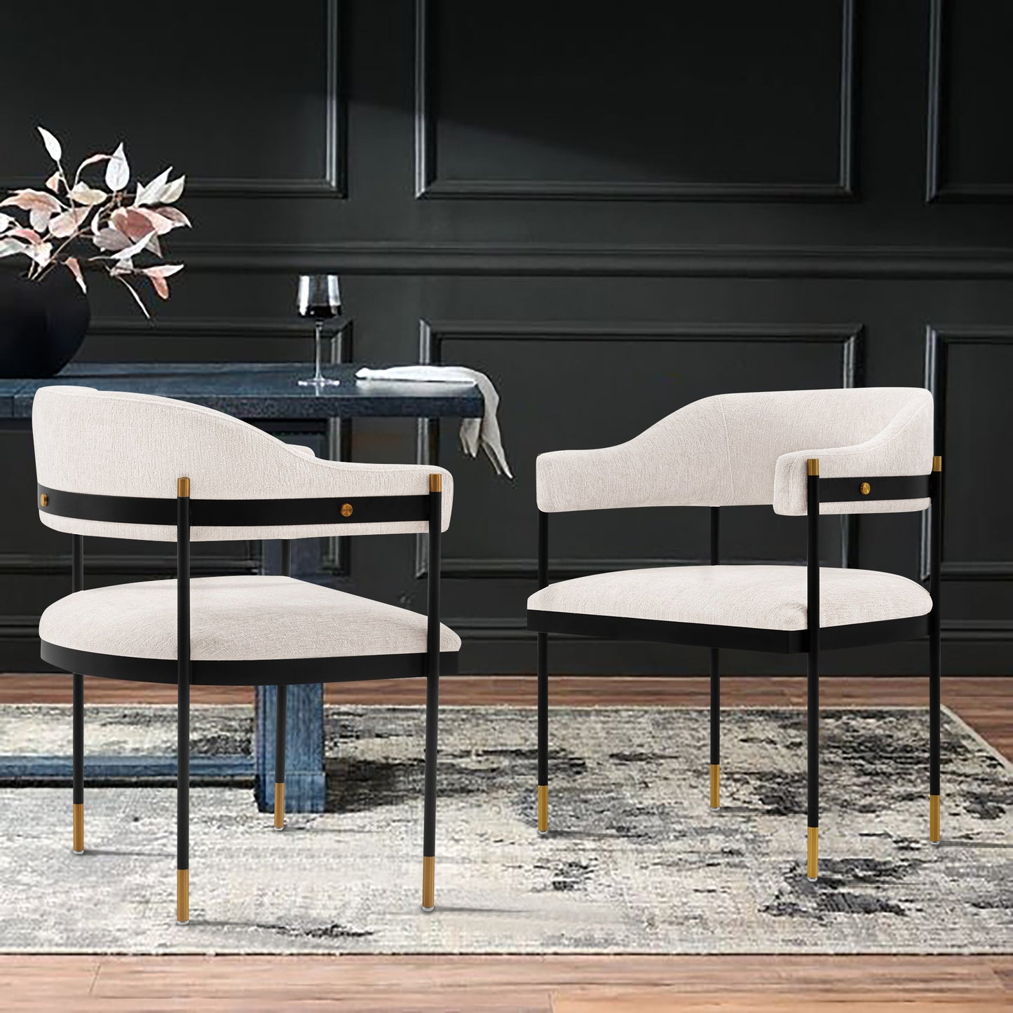 Lia Modern Metal Chenille Armchair in Cream DC074-CR