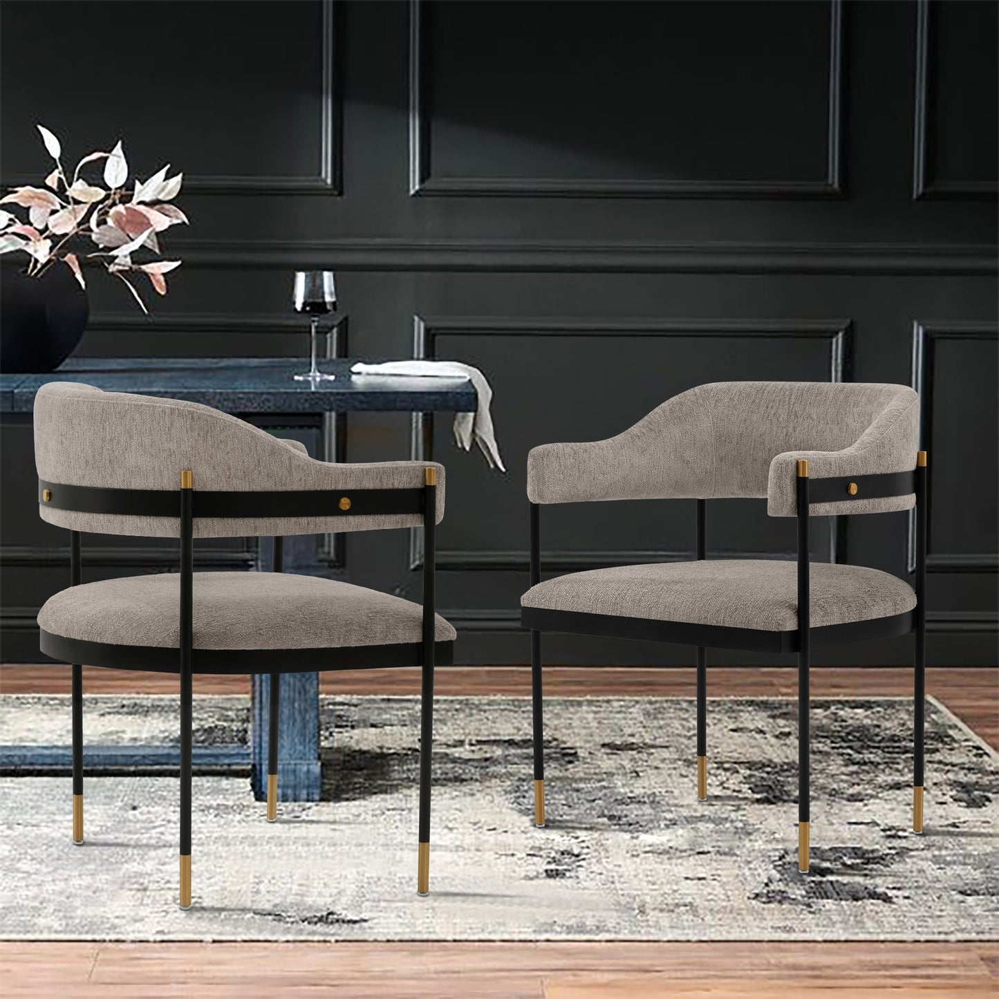 Lia Modern Metal Chenille Armchair in Stone DC074-ST