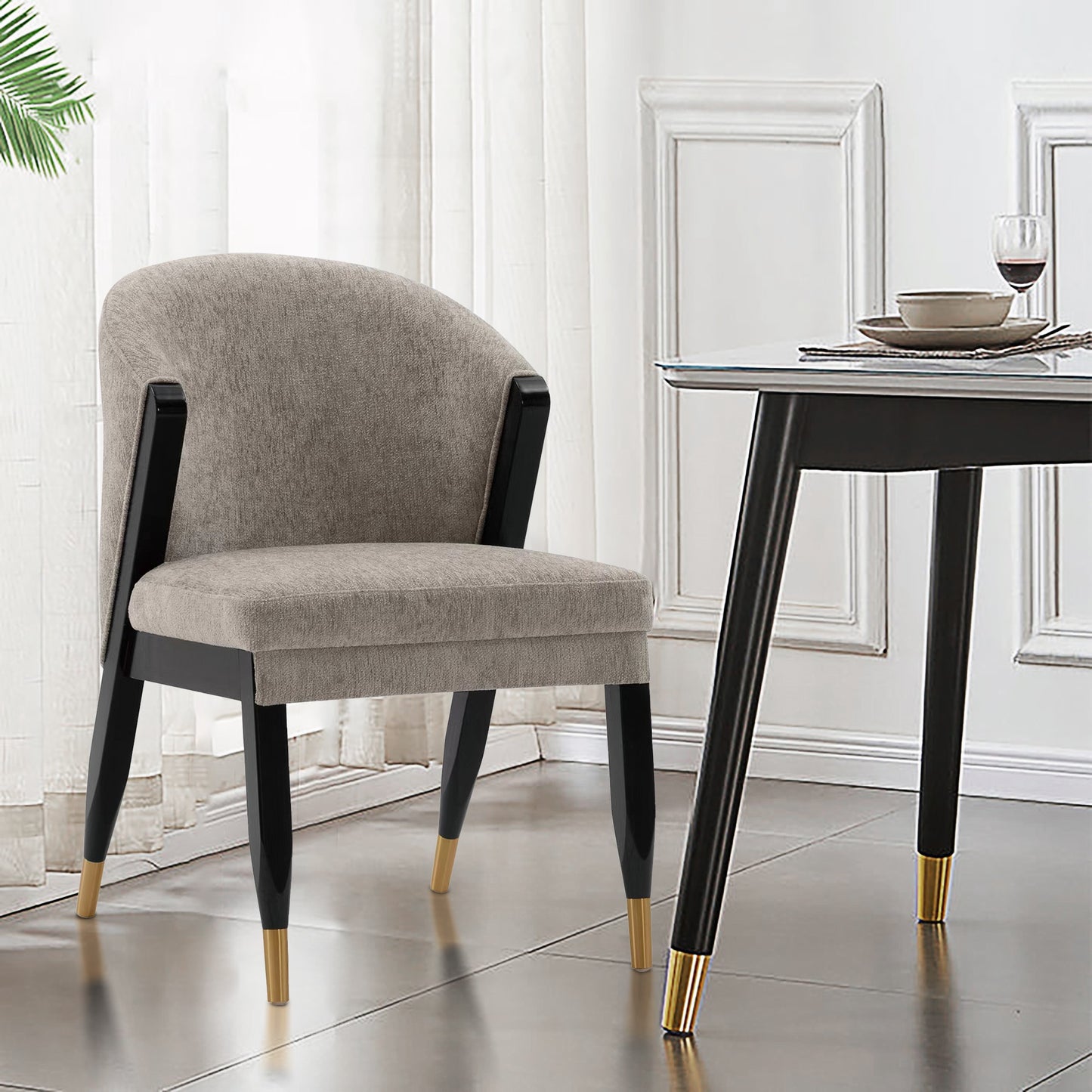 Ola Modern Wood Chenille Dining Chair in Stone DC075-ST