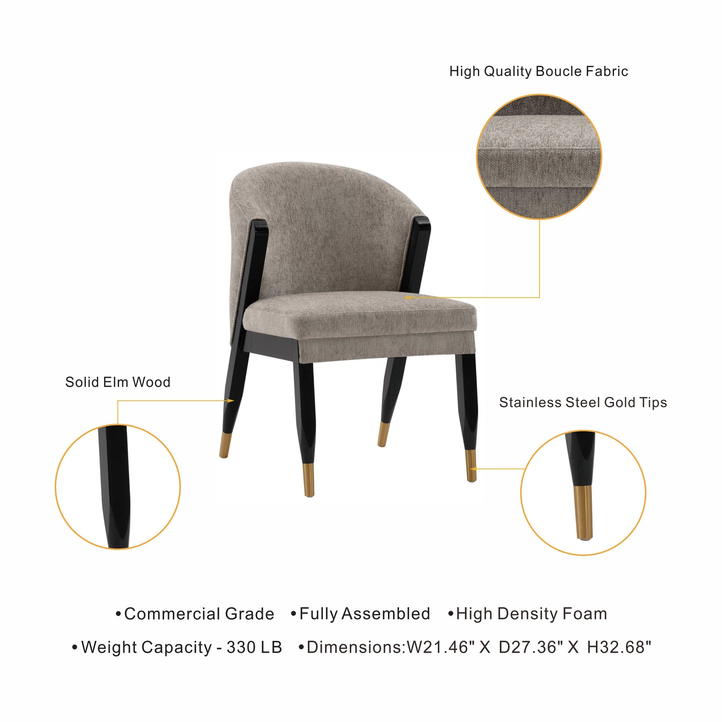 Ola Modern Wood Chenille Dining Chair in Stone DC075-ST