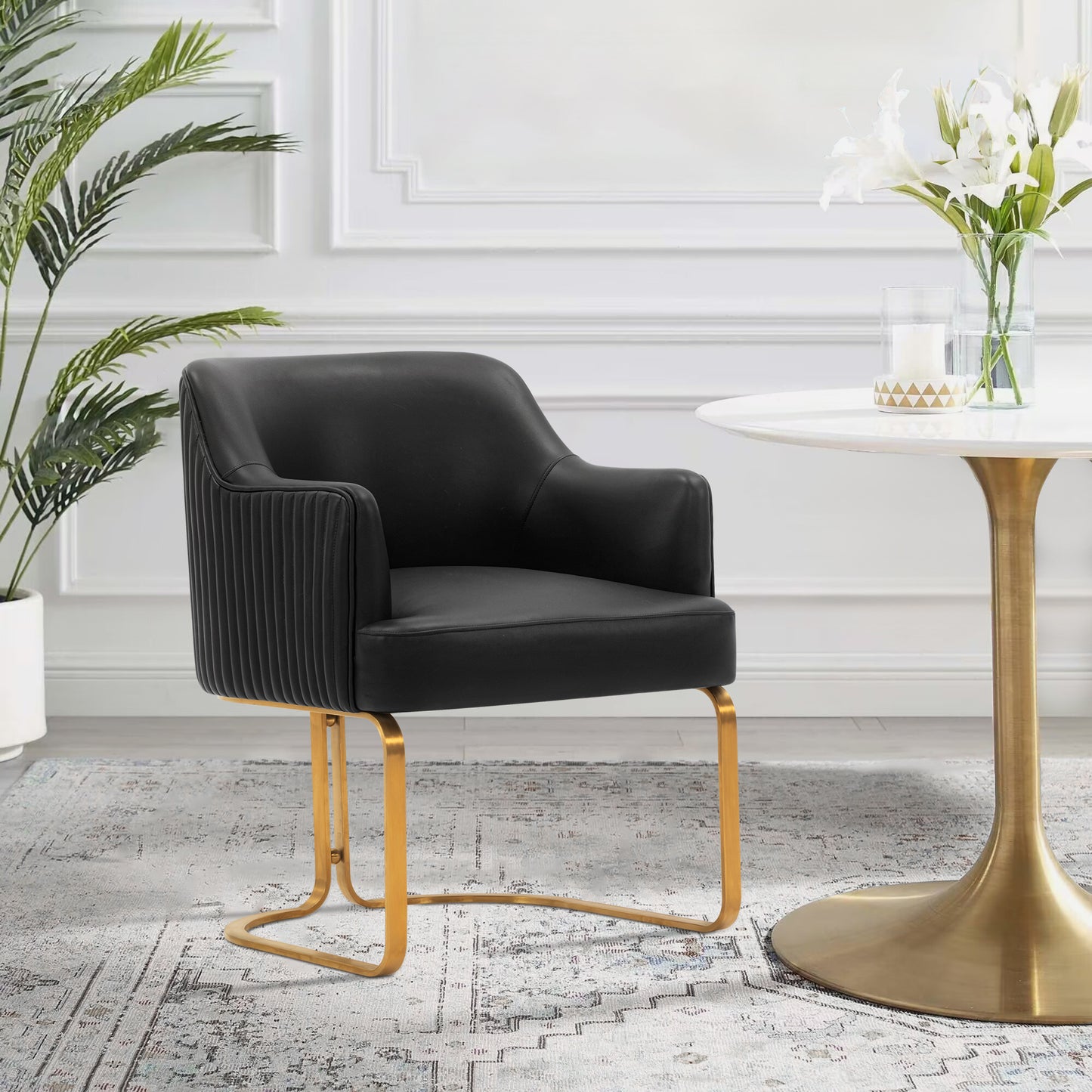 Manhattan Comfort Modern Raya Leatherette Dining Armchair in Black DC078-BK