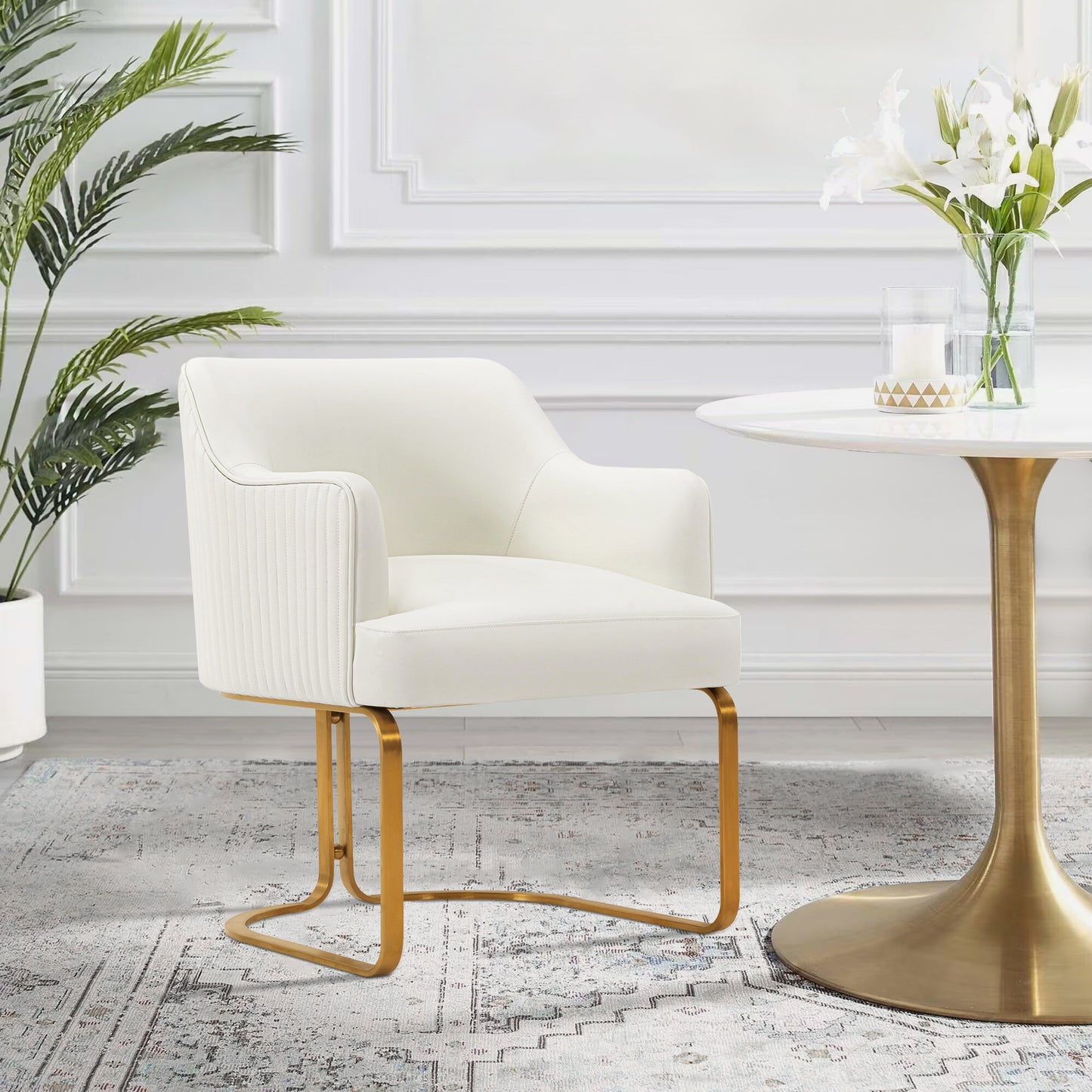 Raya Modern Wood Vegan Leather Dining Chair in Ivory DC078-CR