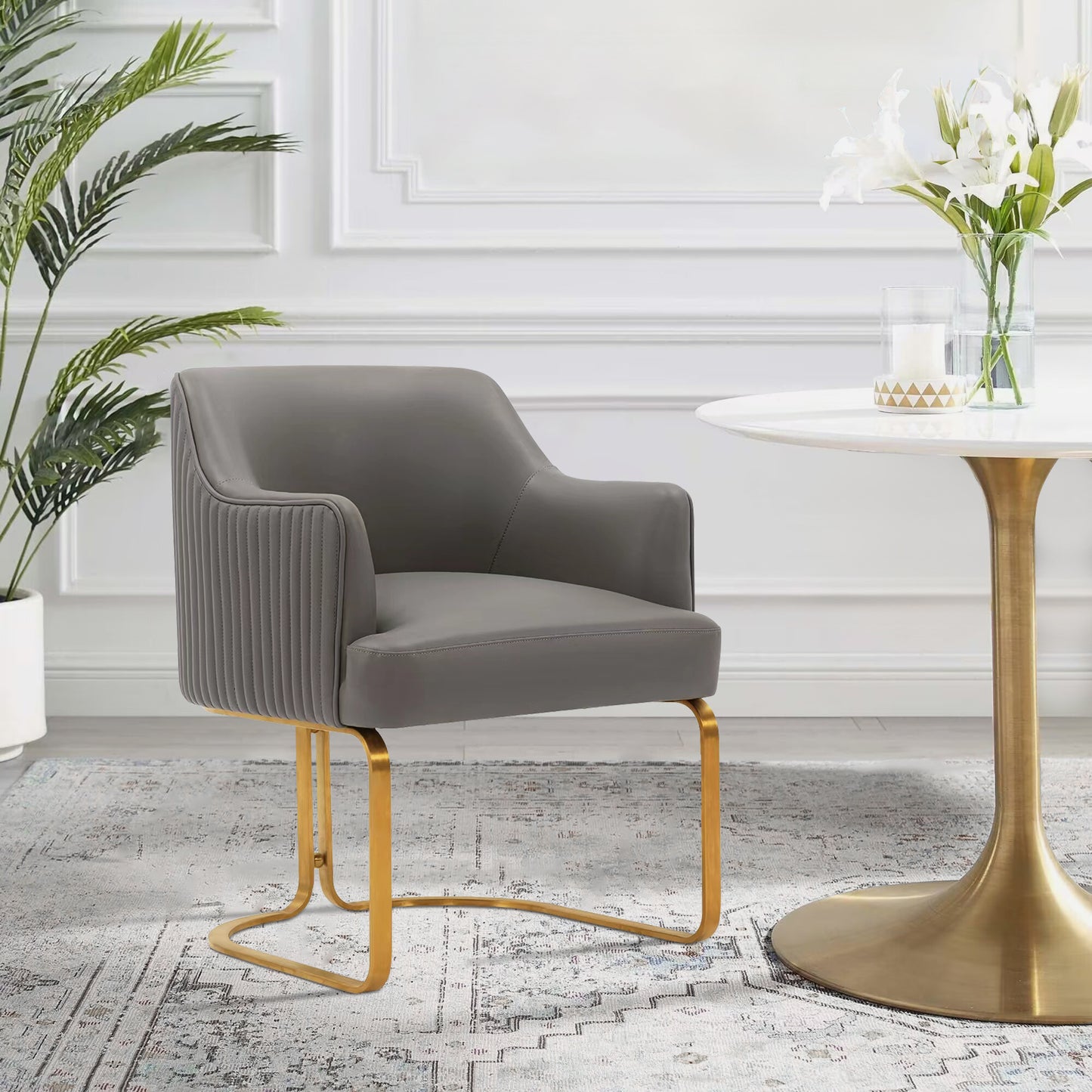 Manhattan Comfort Modern Raya Leatherette Dining Armchair in Taupe DC078-TP