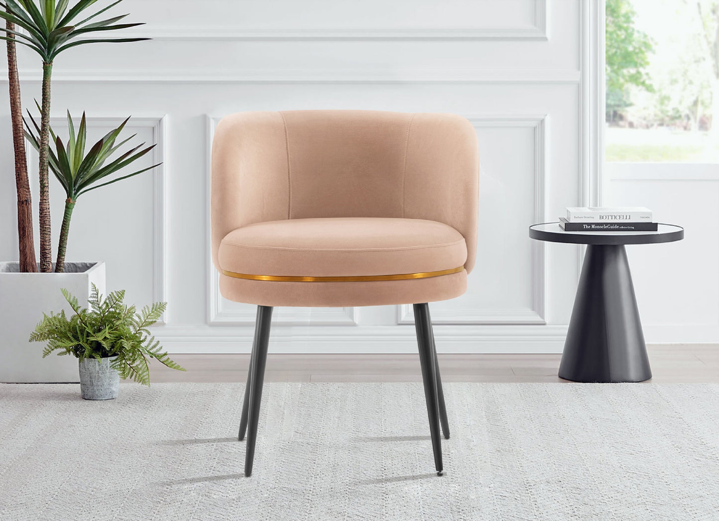 Manhattan Comfort Modern Kaya Pleated Velvet Dining Chair in Nude DC080-ND