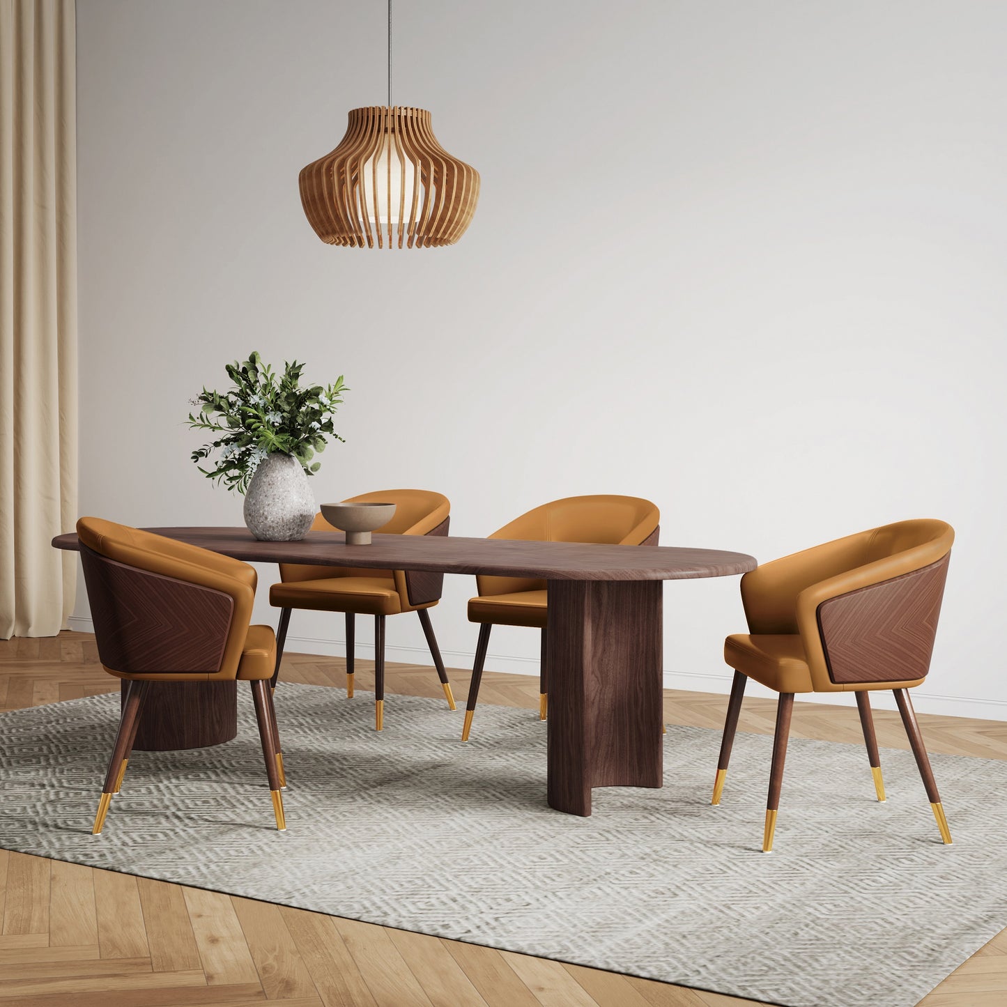 Reeva Modern Wood Vegan Leather Dining Chair in Camel DC082-CL
