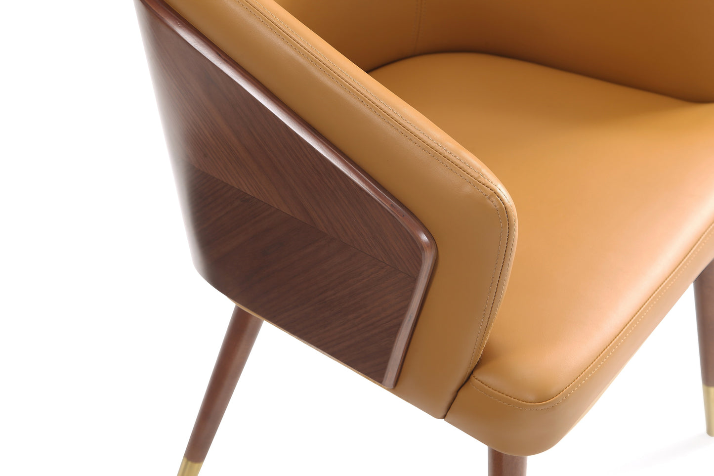 Reeva Modern Wood Vegan Leather Dining Chair in Camel DC082-CL