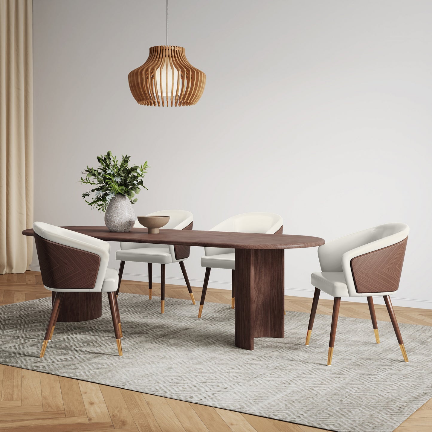 Reeva Modern Wood Vegan Leather Dining Chair in Cream DC082-CR