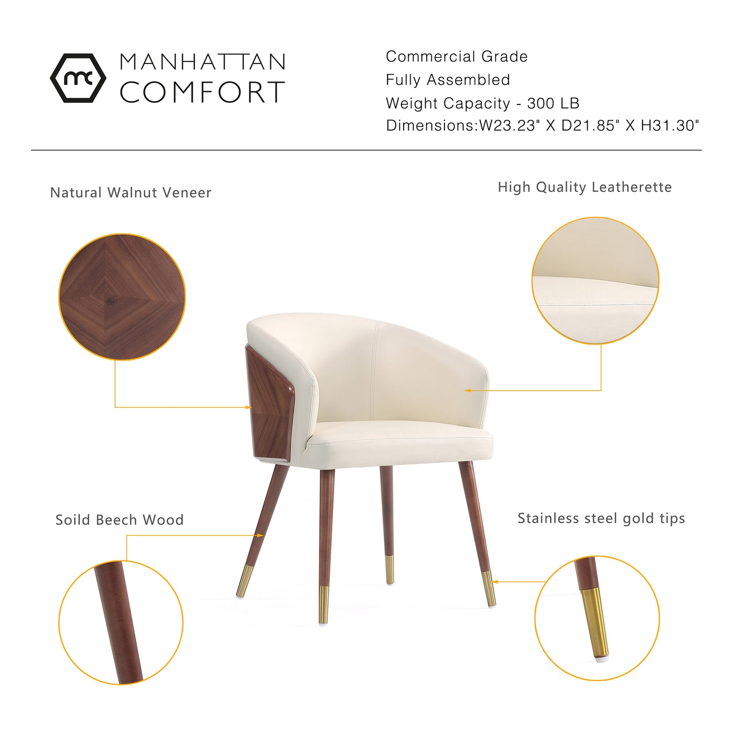 Reeva Modern Wood Vegan Leather Dining Chair in Cream DC082-CR