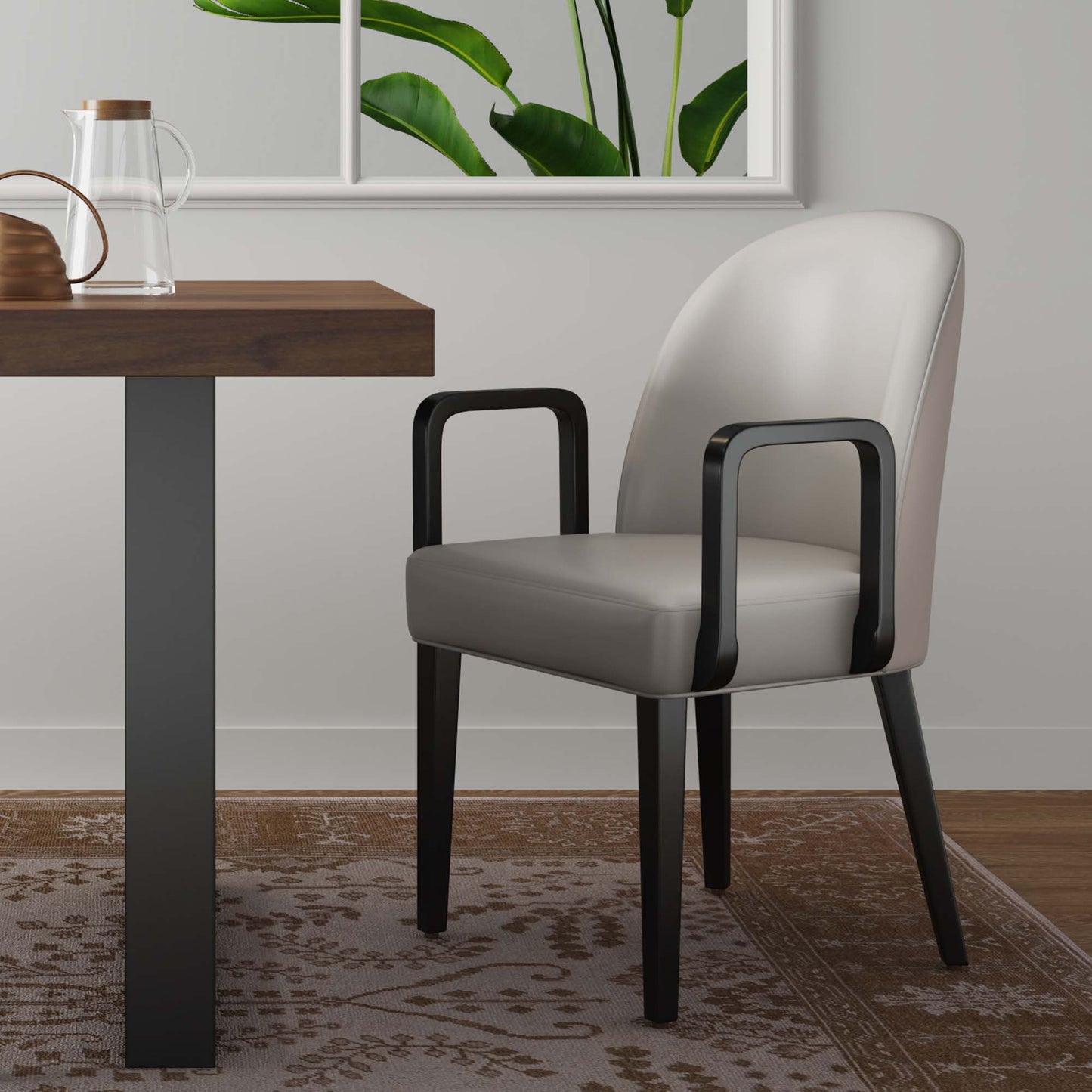 Manhattan Comfort Hillman Modern Leatherette and Velvet Upholstered Dining Arm Chair in Light Grey DC087AR-LG