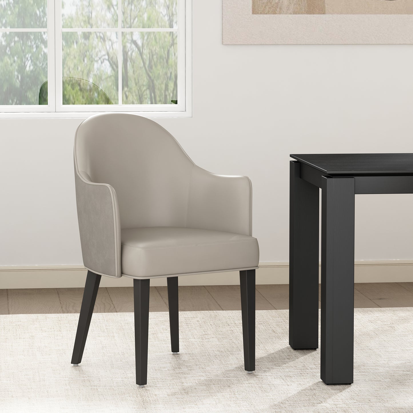 Hillman Modern Wood Vegan Leather and Velvet Armchair in Light Gray DC087AR2-LG