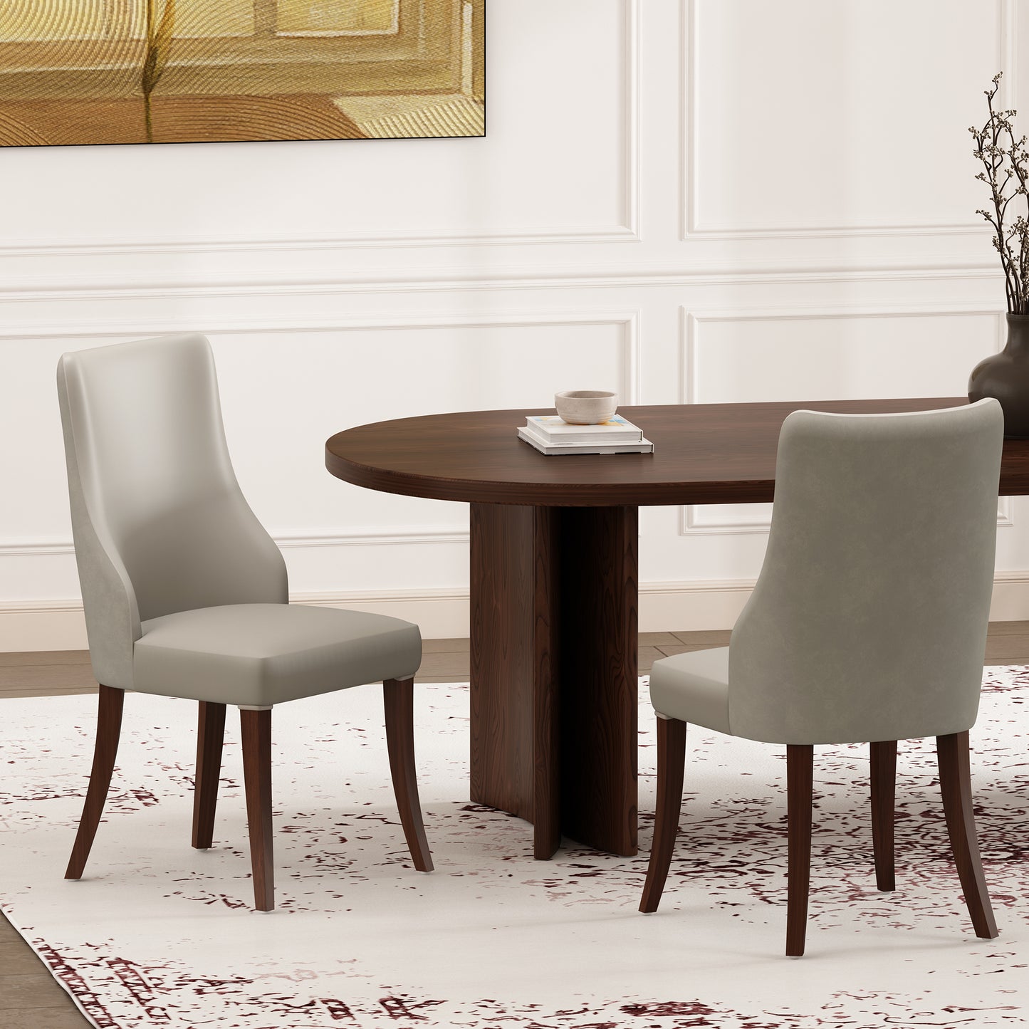 Connie Modern Wood Vegan Leather and Velvet Dining Chair in Light Gray - Set of 2 DC095-LG