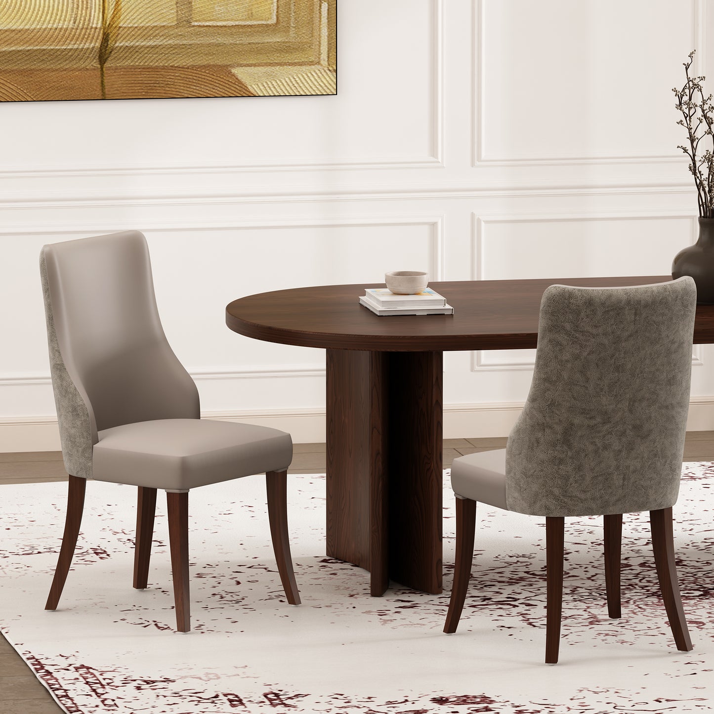 Connie Modern Wood Vegan Leather and Velvet Dining Chair in Taupe - Set of 2 DC095-TP
