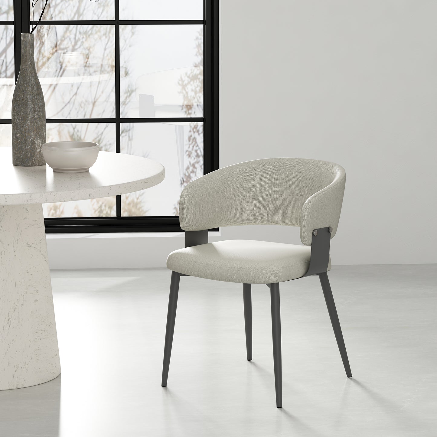 Luce Modern Metal Textured Vegan Leather Dining Chair in Oatmeal DC097-OT