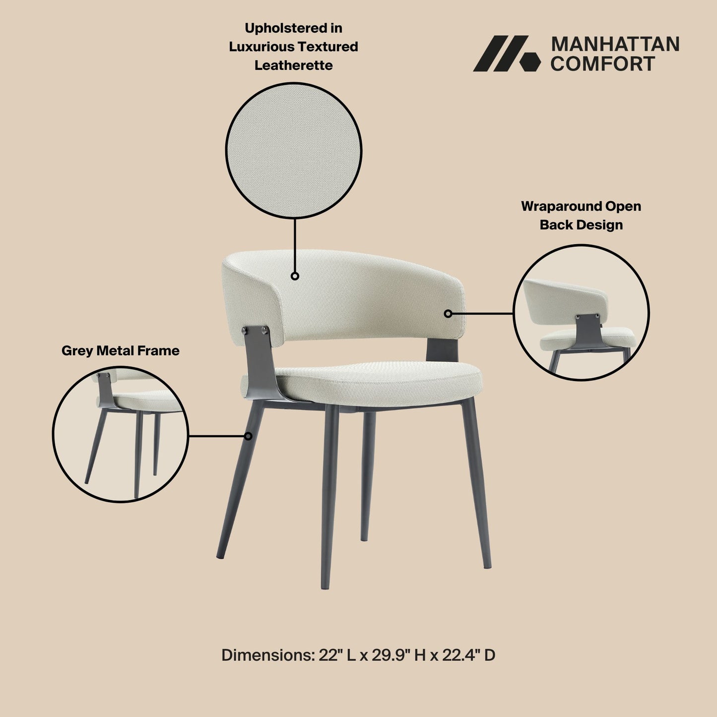 Luce Modern Metal Textured Vegan Leather Dining Chair in Oatmeal DC097-OT