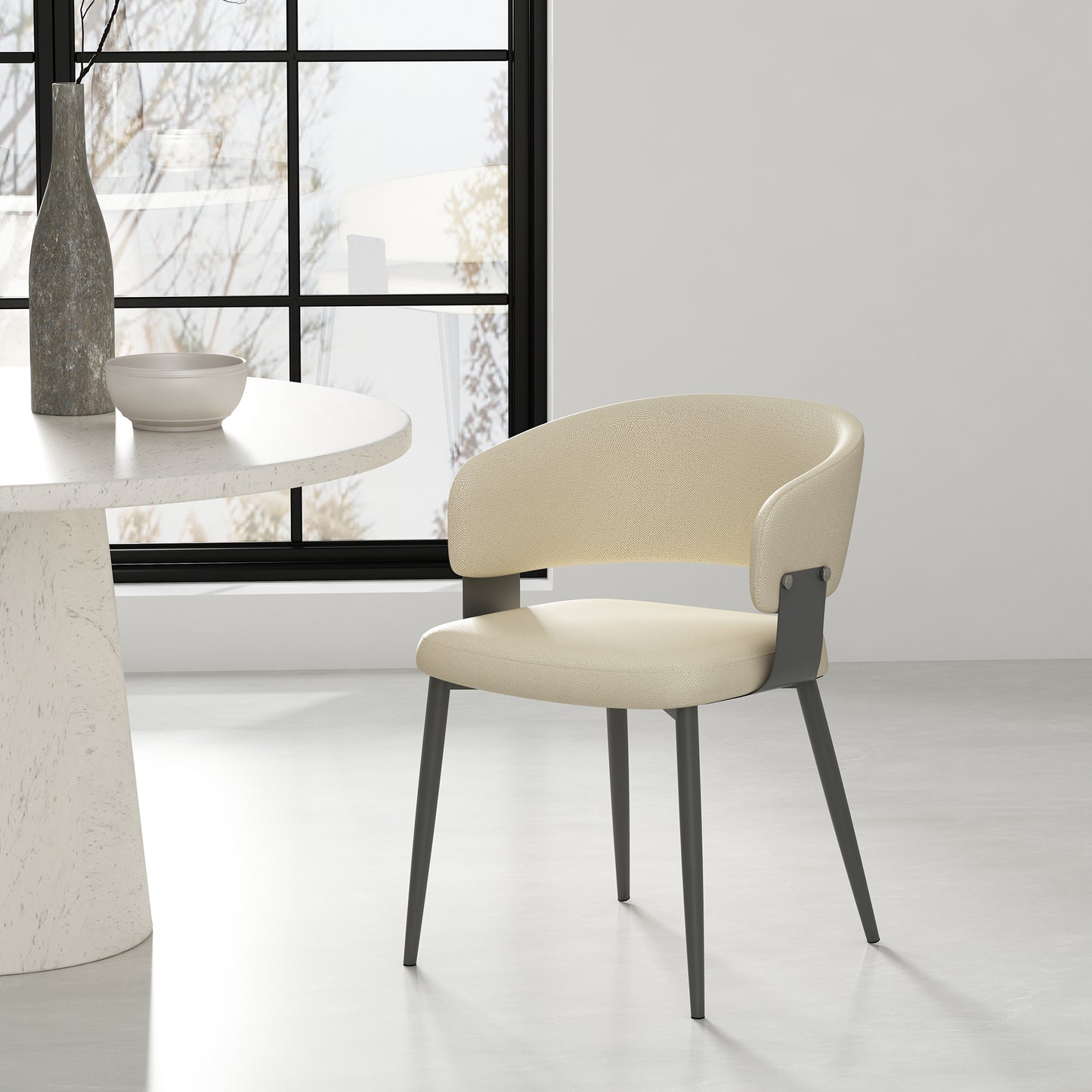 Luce Modern Metal Textured Vegan Leather Dining Chair in Sand DC097-SD