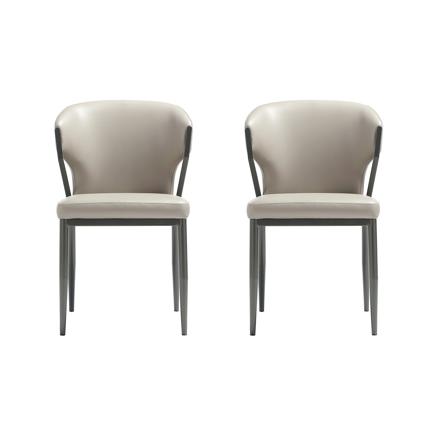 Kirsten Modern Metal Vegan Leather Dining Chair in Light Gray - Set of 2 DC098-LG