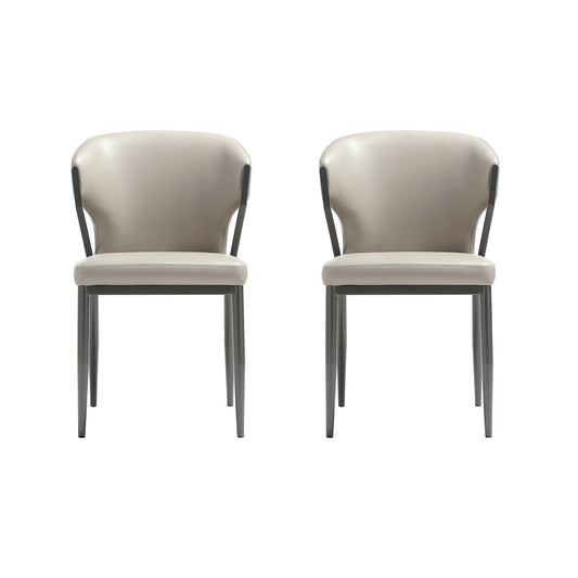 Kirsten Modern Metal Vegan Leather Dining Chair in Light Gray - Set of 2 DC098-LG