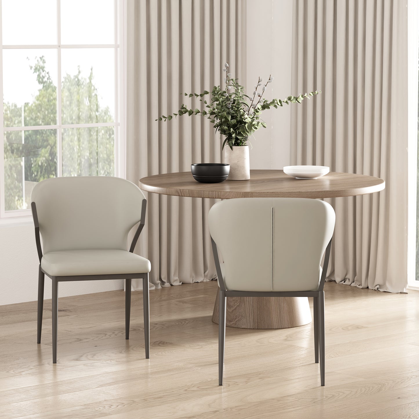 Kirsten Modern Metal Vegan Leather Dining Chair in Light Gray - Set of 2 DC098-LG
