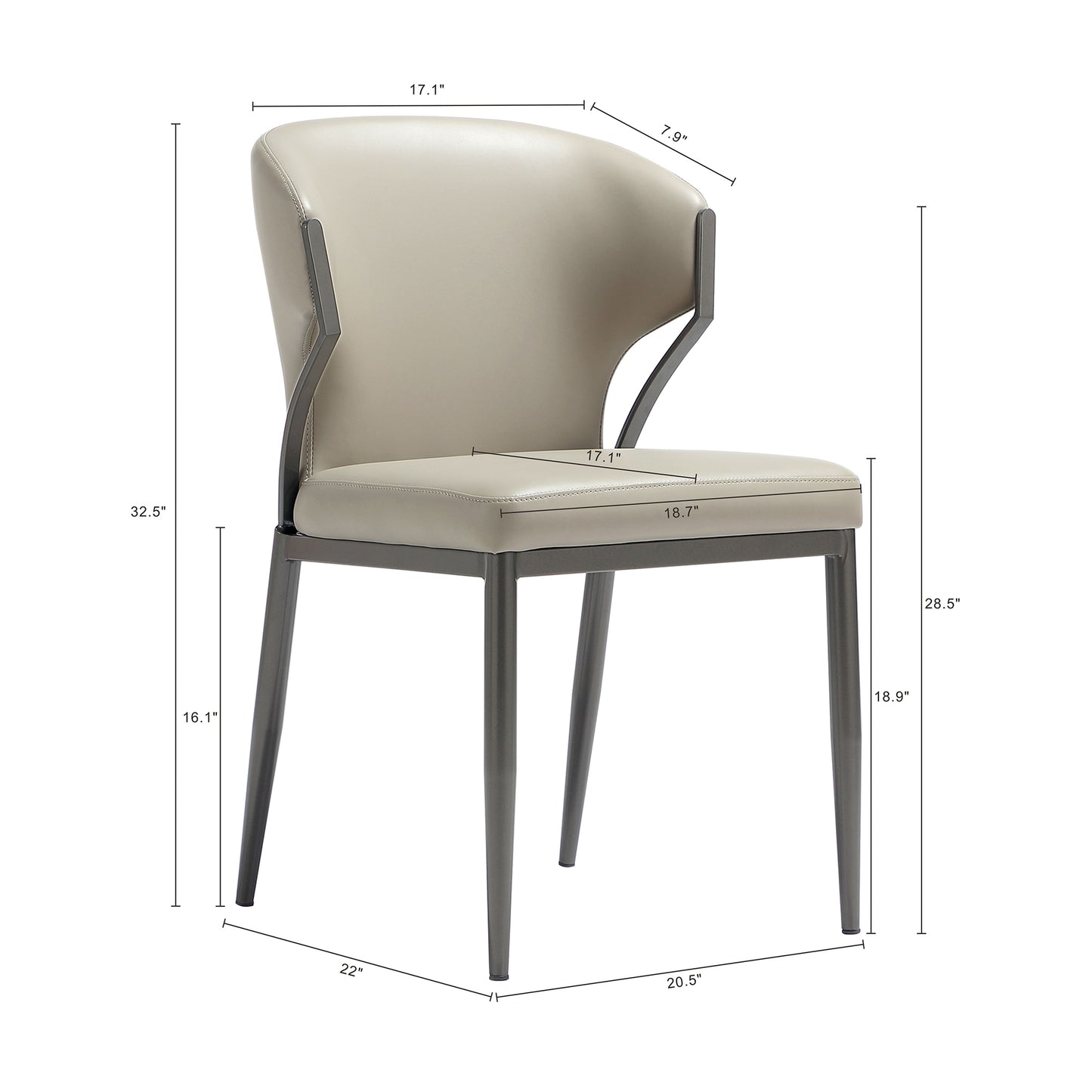 Kirsten Modern Metal Vegan Leather Dining Chair in Light Gray - Set of 2 DC098-LG