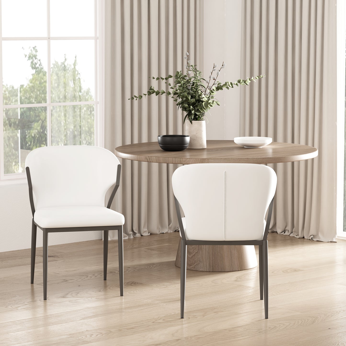 Kirsten Modern Metal Vegan Leather Dining Chair in White - Set of 2 DC098-WH