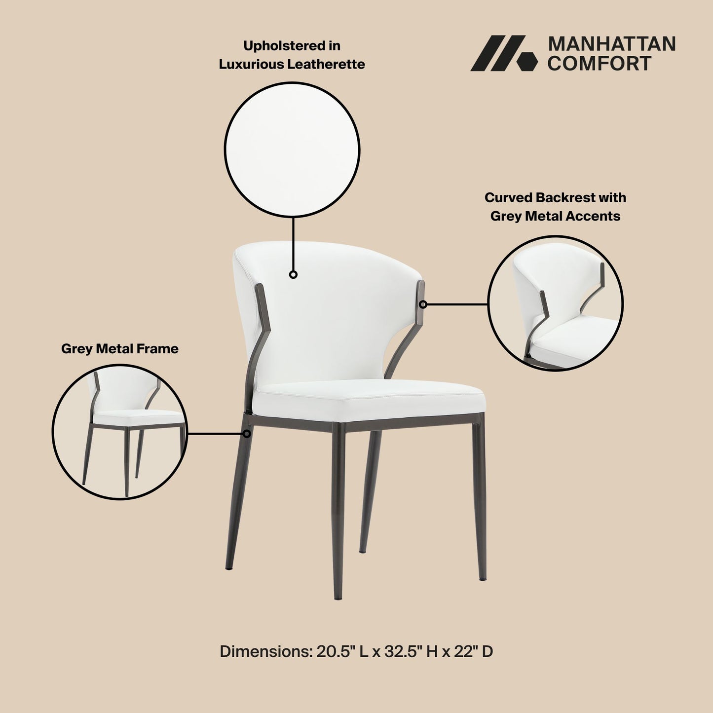 Kirsten Modern Metal Vegan Leather Dining Chair in White - Set of 2 DC098-WH