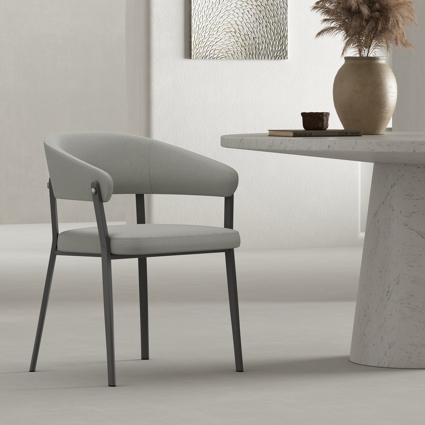 Belle Modern Metal Upholstered Dining Chair in Stone Gray DC099-GY